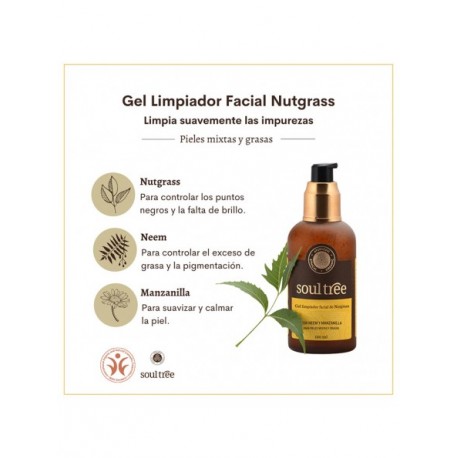 Gel limpiador facial nutgrass y manzanilla 120 ml. Soul tree